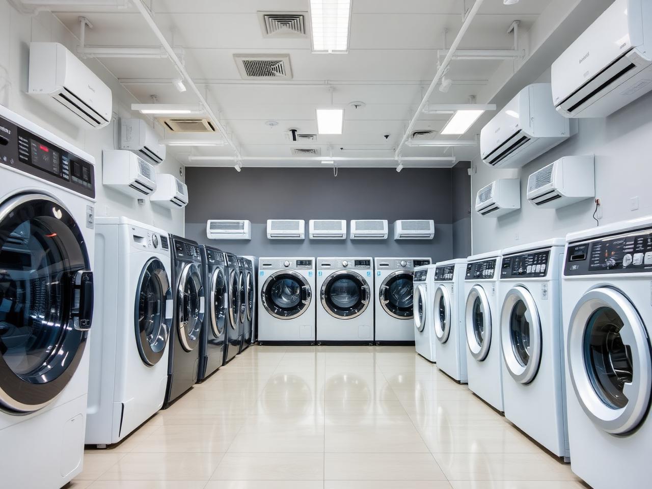 Washing machines and air conditioners on display