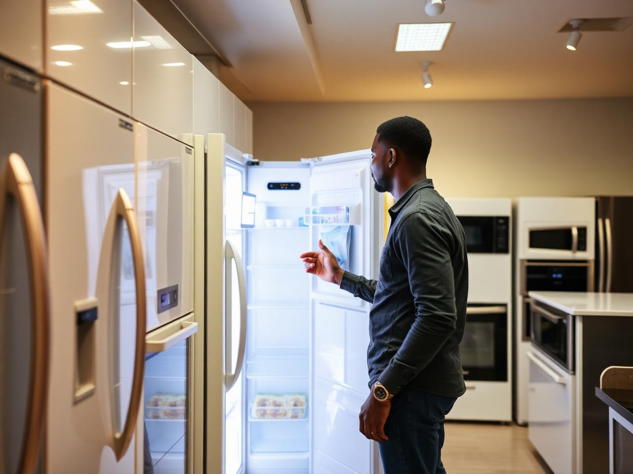 Customer browsing refrigerators